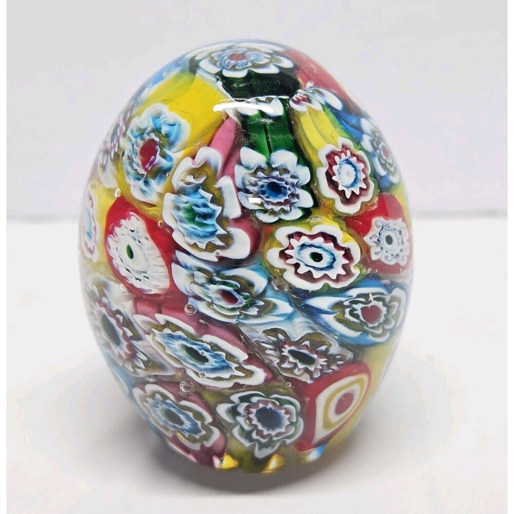 Murano Art Glass Millefiori Egg Shaped Paperweight Colorful